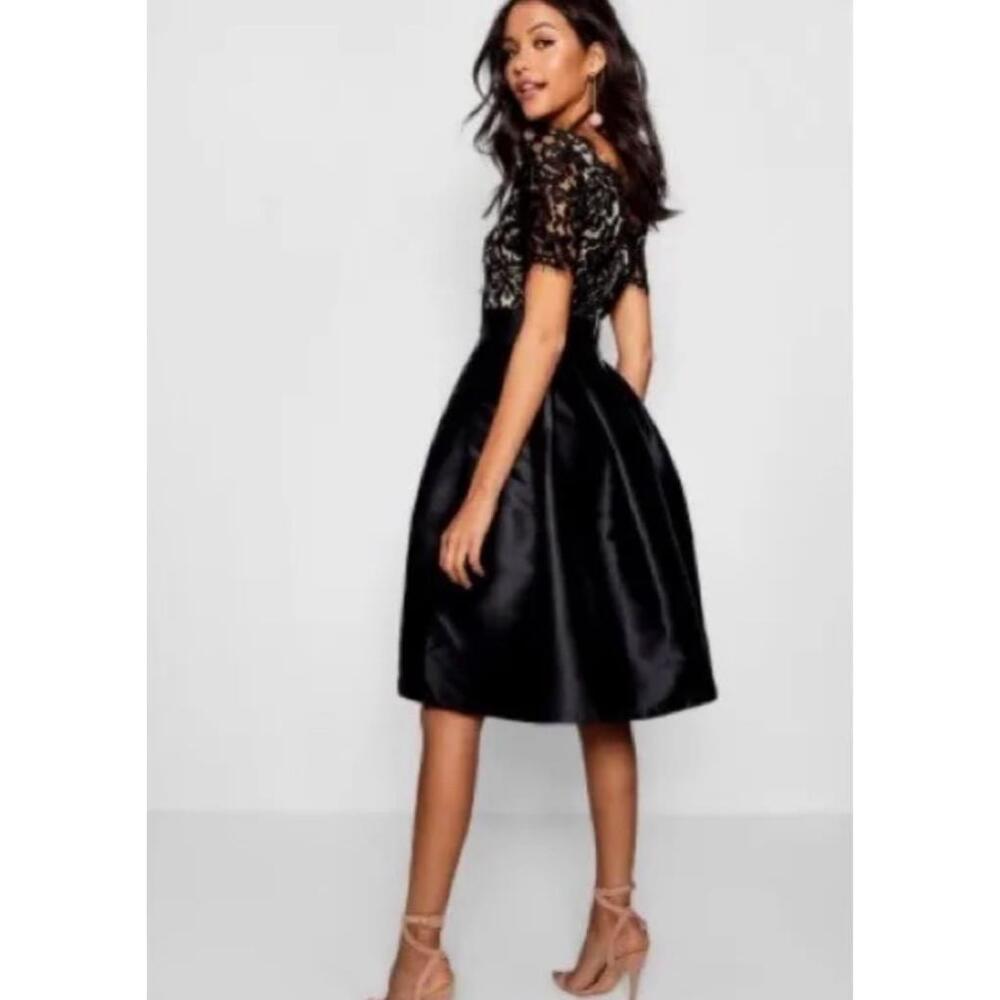 👹🔽Lucy Wang Fay Eyelash Lace Taffeta Pleated Prom Puff XL Overlay off shoulder